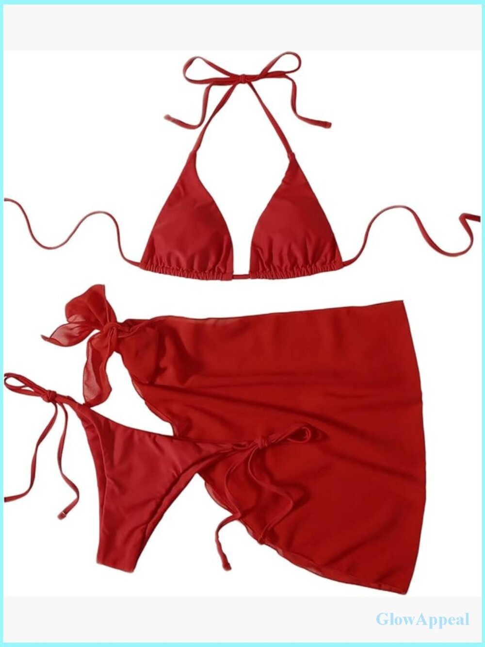 3 Piece Bikini Set with Cover Up Skirt Halter Tie High Waist